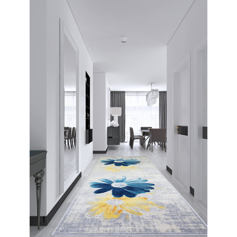 Ebern Designs Criddle Performance Teal/Yellow Rug & Reviews Wayfair